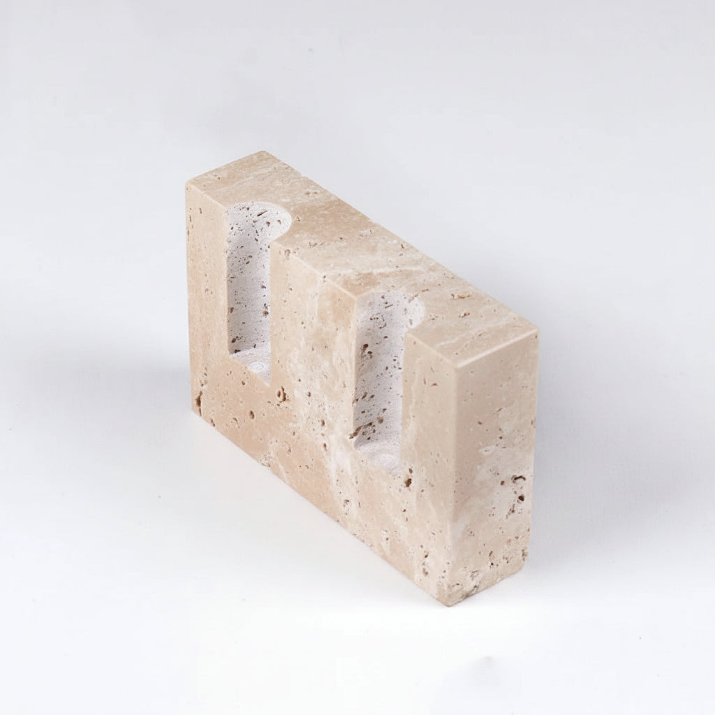 Natural Travertine Candle Holder – Wabi-Sabi Stone Decor