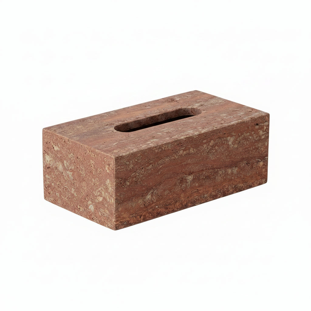 Red Travertine Tissue Box Cover – Natural Stone Bathroom Decor