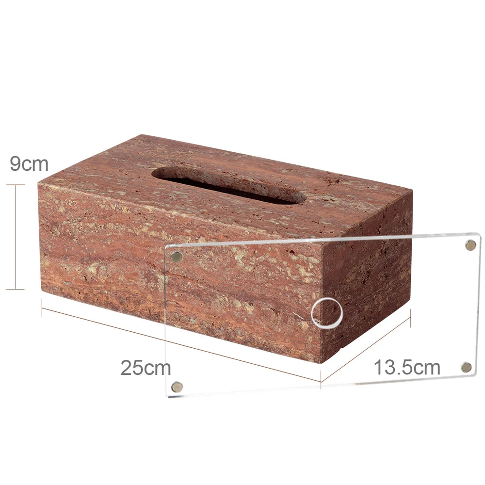 Red Travertine Tissue Box Cover – Natural Stone Bathroom Decor