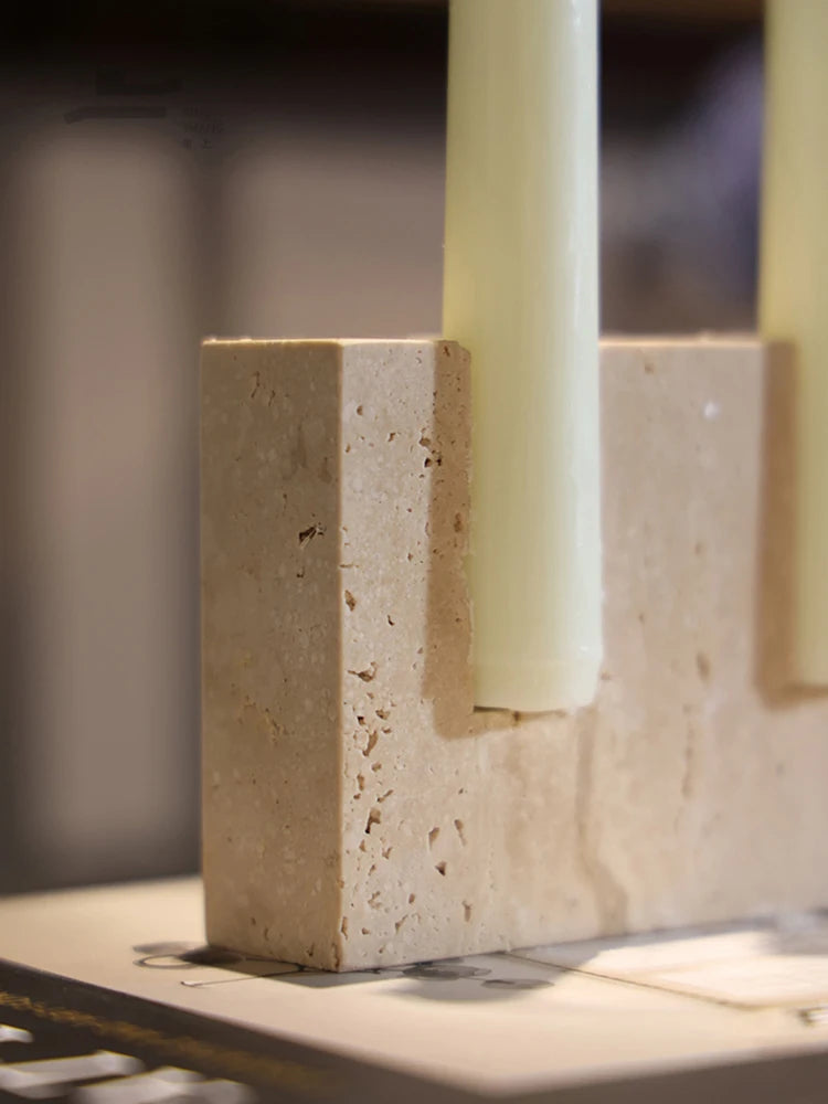 Natural Travertine Candle Holder – Wabi-Sabi Stone Decor