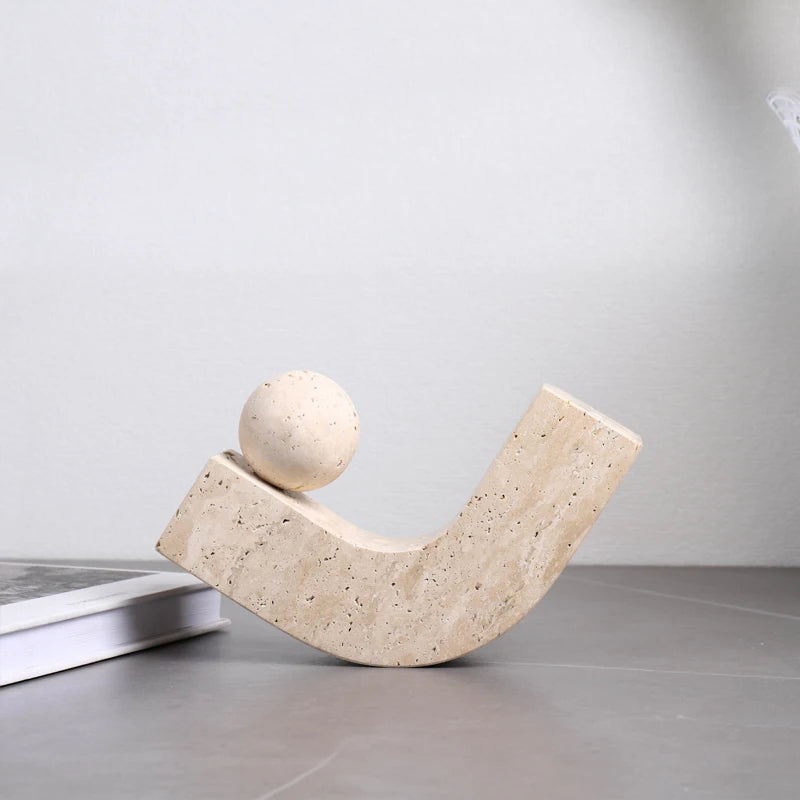 Light Yellow Travertine Sculptural Decorative Object