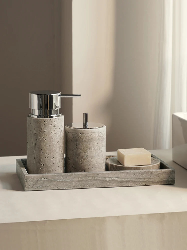 Gray Travertine Soap Dish – Modern Bathroom Accessory