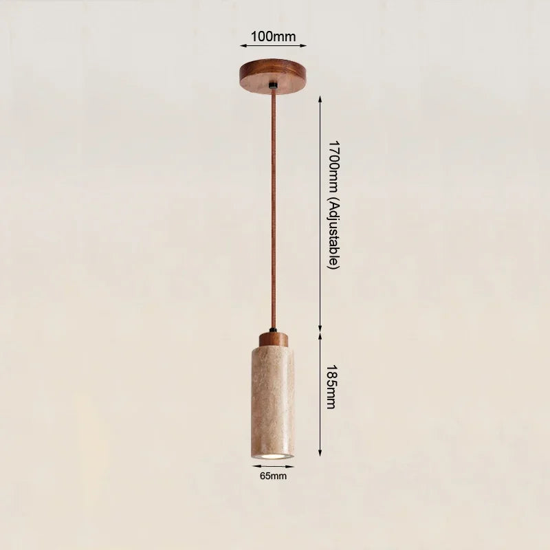 Natural Travertine & Wood Pendant Light