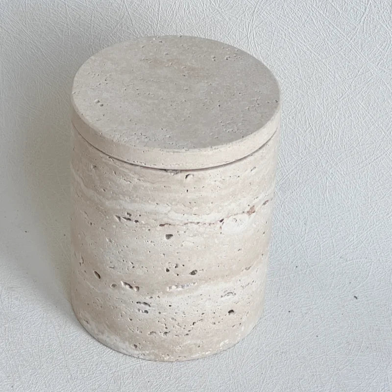 Natural Travertine Decorative Canister | Stone Storage Jar