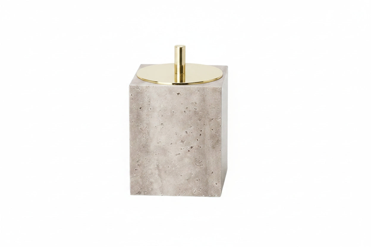 Gray Travertine Cotton Swab Holder – Bathroom Organizer