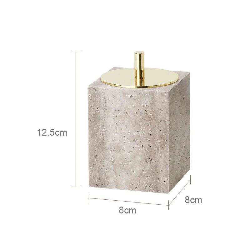 Gray Travertine Cotton Swab Holder – Bathroom Organizer