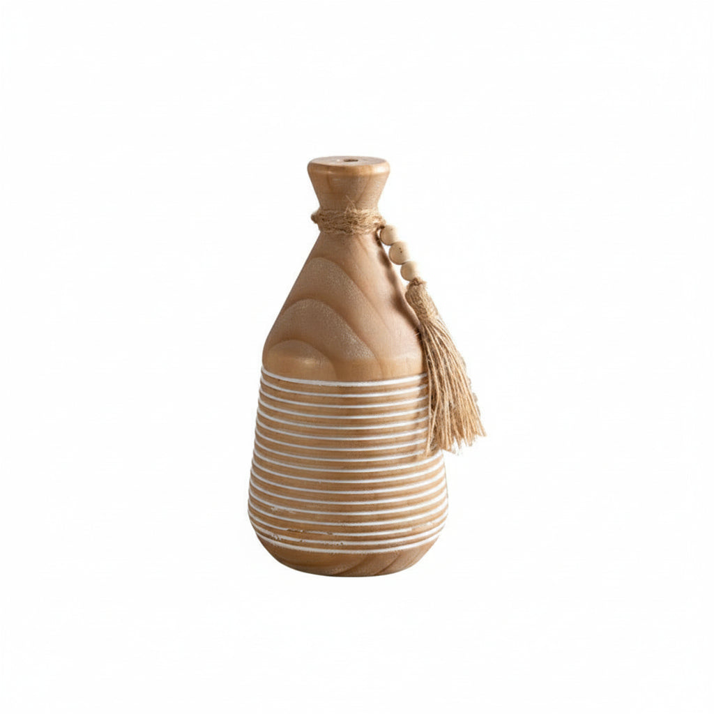 Small Wooden Flower Vases with Wooden Beads – Natural Room Decor