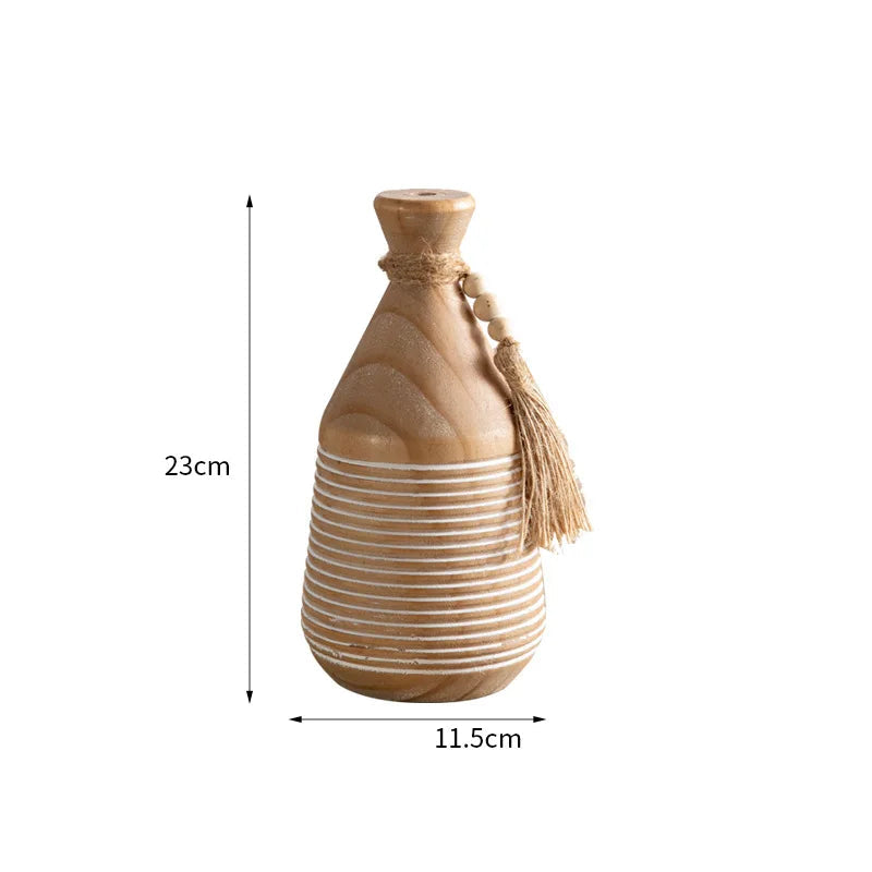 Small Wooden Flower Vases with Wooden Beads – Natural Room Decor