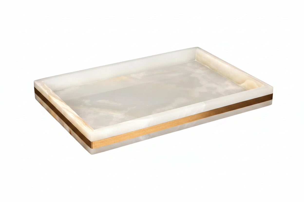 White Onyx Marble Vanity Tray