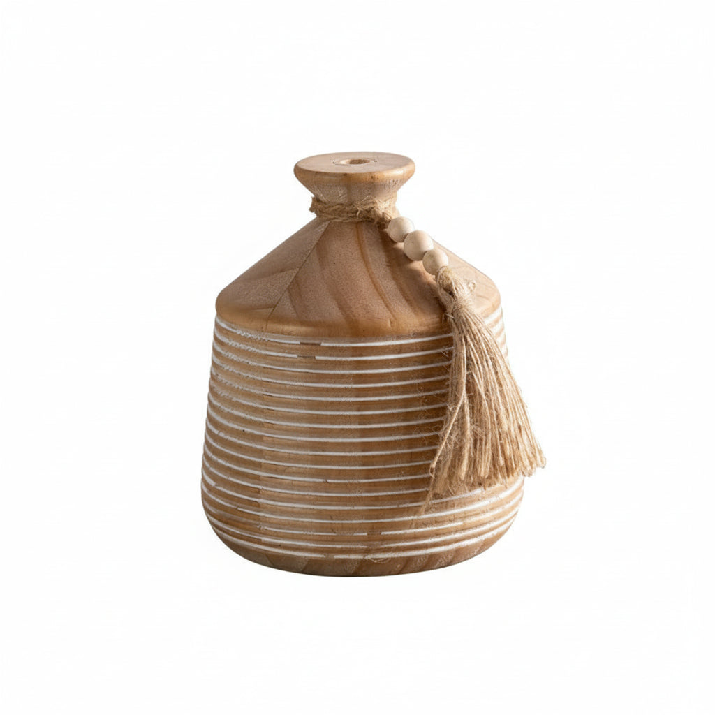 Small Wooden Flower Vases with Wooden Beads – Natural Room Decor