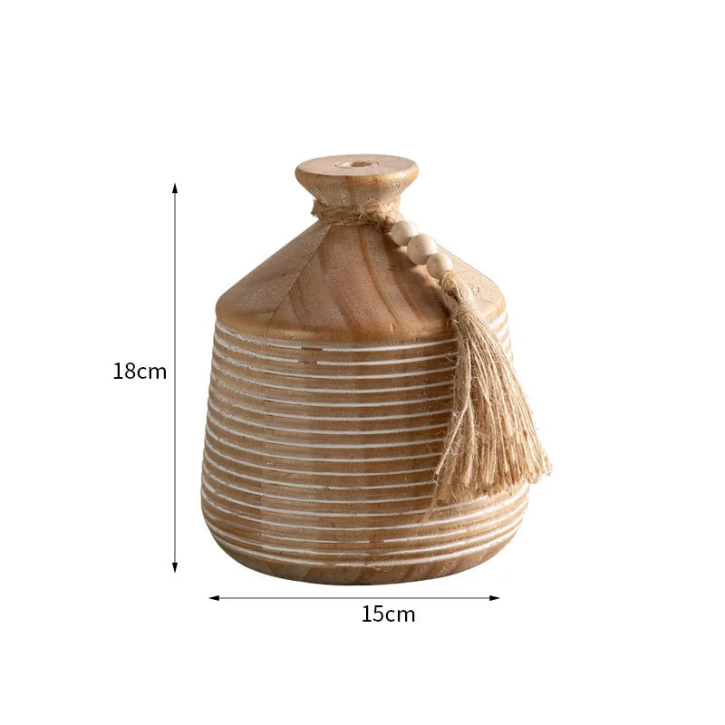 Small Wooden Flower Vases with Wooden Beads – Natural Room Decor