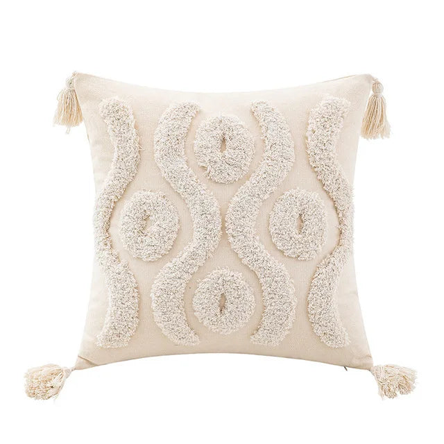 Hand-Tufted Geometric Cushion Cover – Textured Ivory