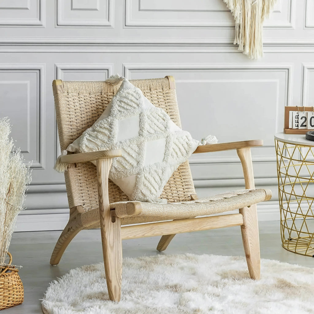 Textured Jacquard Cushion Cover – Neutral Geometric Design