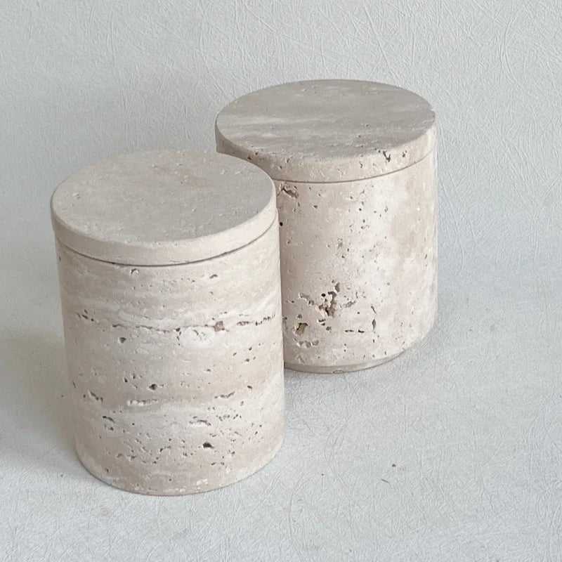 Natural Travertine Decorative Canister | Stone Storage Jar