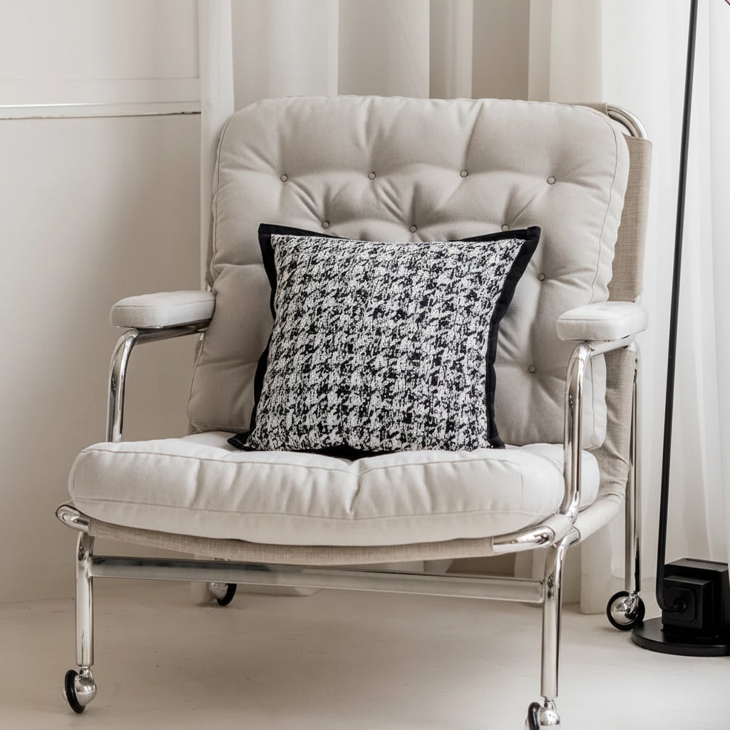 Embroidered Jacquard Cushion Cover – Modern Geometric Design