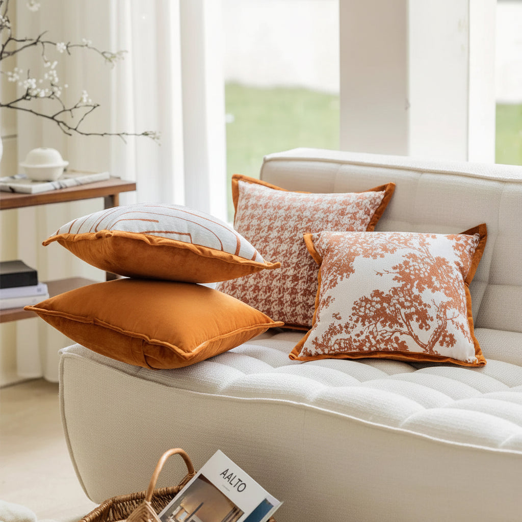 Embroidered Jacquard Cushion Cover – Modern Geometric Design