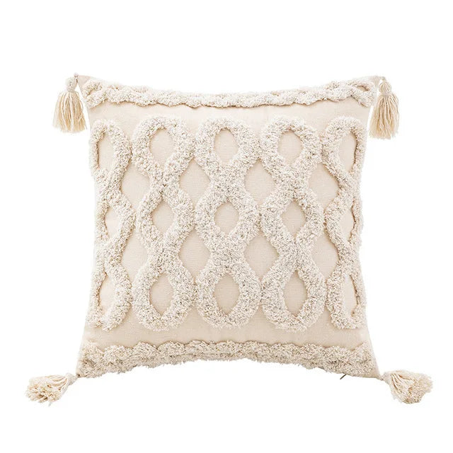 Hand-Tufted Geometric Cushion Cover – Textured Ivory