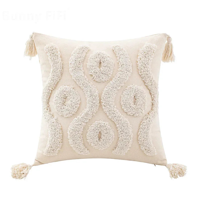 Hand-Tufted Geometric Cushion Cover – Textured Ivory