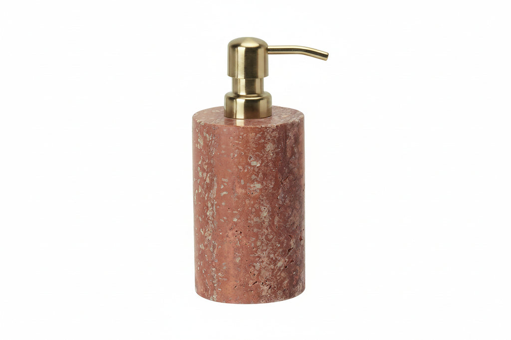 Red Travertine Soap Dispenser – Natural Stone Bathroom Decor