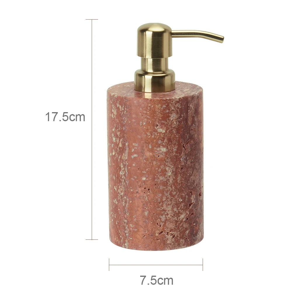 Red Travertine Soap Dispenser – Natural Stone Bathroom Decor