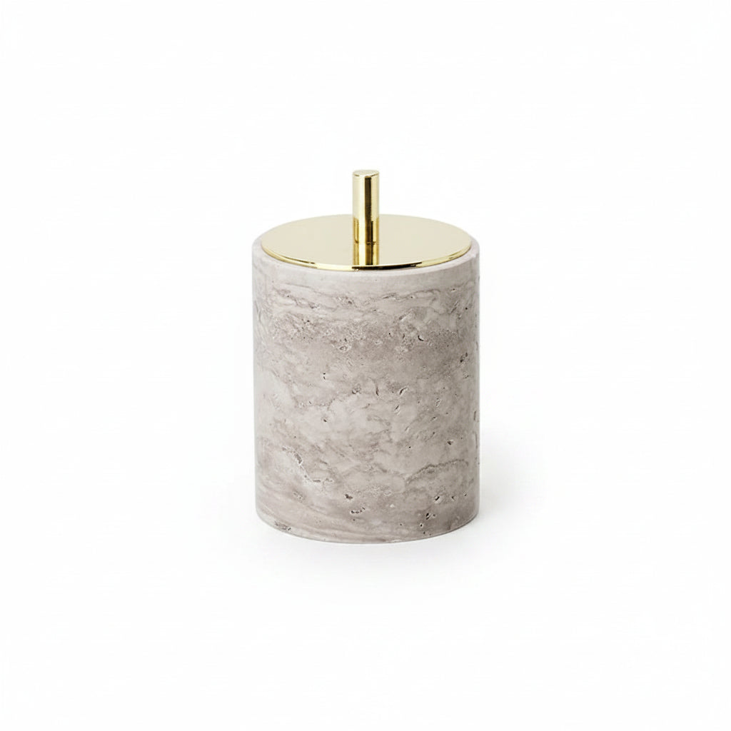 Gray Travertine Cotton Swab Holder – Bathroom Organizer