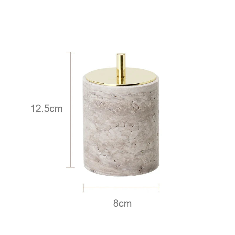 Gray Travertine Cotton Swab Holder – Bathroom Organizer