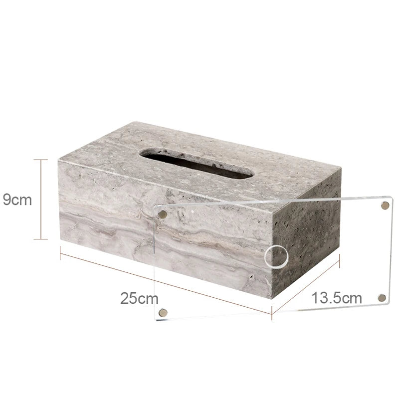 Gray Travertine Tissue Box Cover – Natural Stone Bathroom Decor