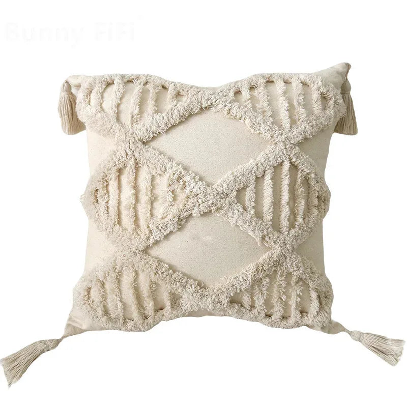 Textured Jacquard Cushion Cover – Neutral Geometric Design