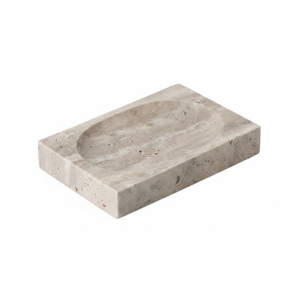 Gray Travertine Soap Dish – Modern Bathroom Accessory