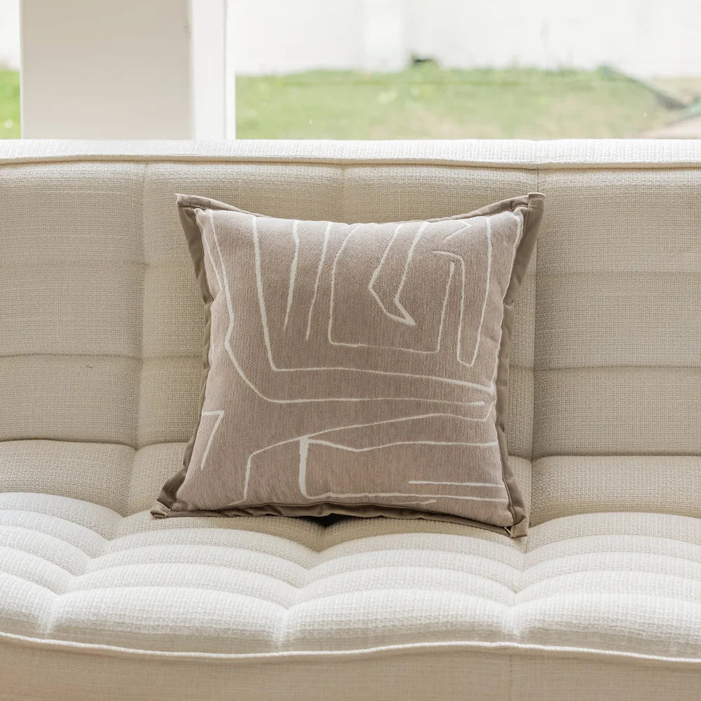 Embroidered Jacquard Cushion Cover – Modern Geometric Design