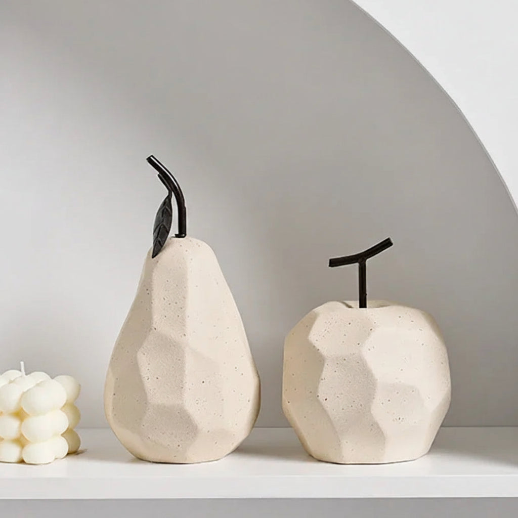 Geometric Ceramic Apple & Pear Sculptures | Modern Decorative Accent