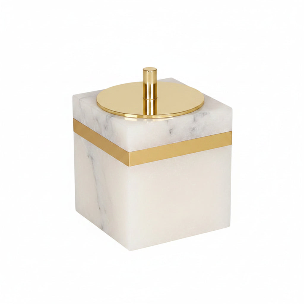White Onyx Marble Cotton Swab Holder