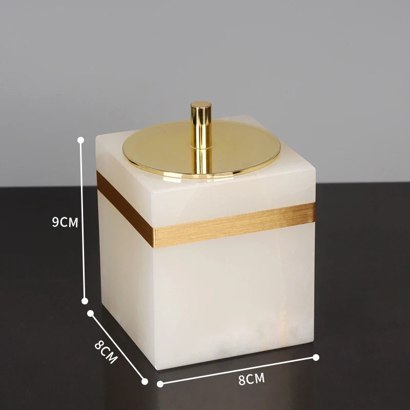 White Onyx Marble Cotton Swab Holder