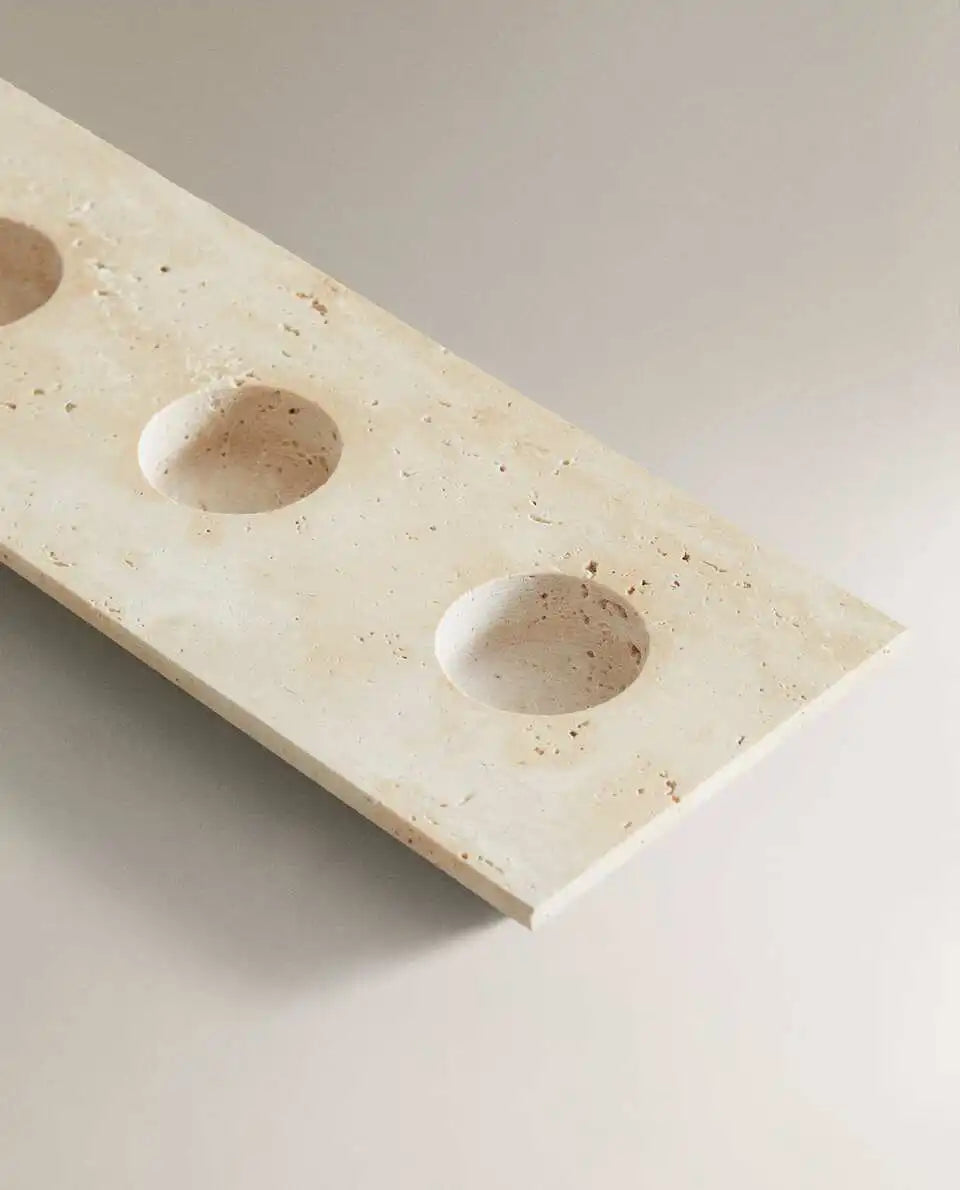 Natural Travertine Triple Tea Light Holder