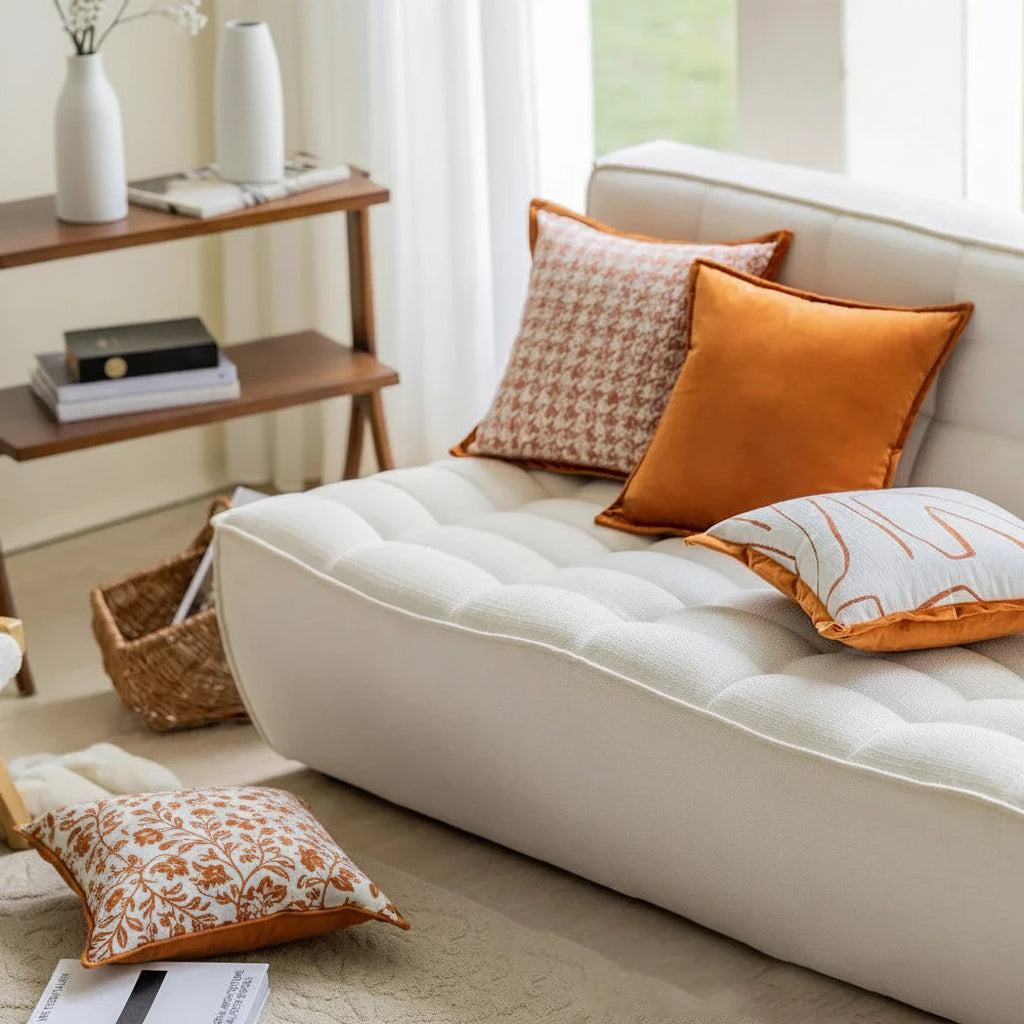 Embroidered Jacquard Cushion Cover – Modern Geometric Design