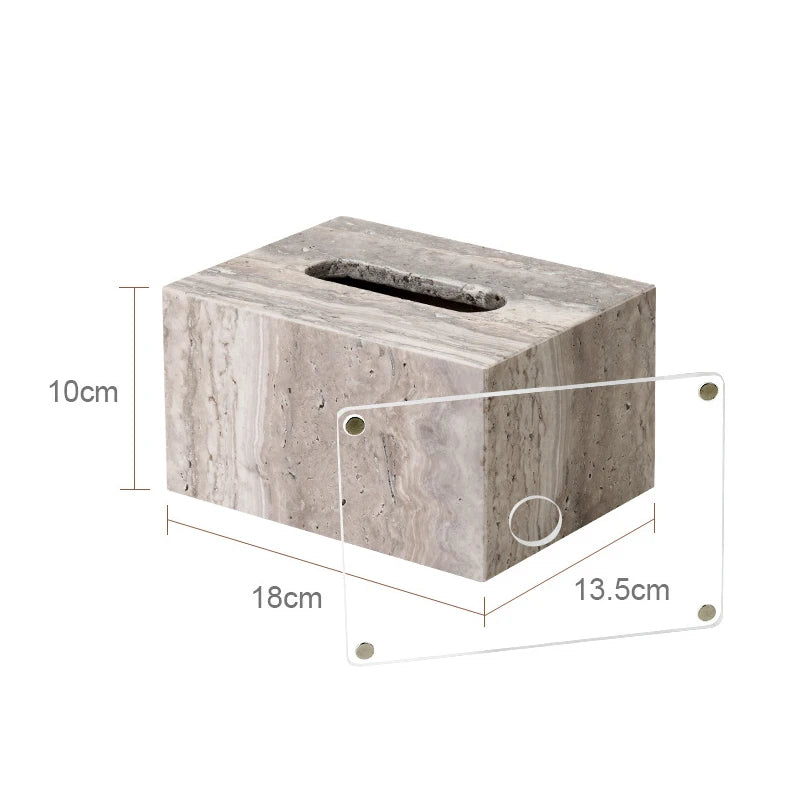 Gray Travertine Tissue Box Cover – Natural Stone Bathroom Decor