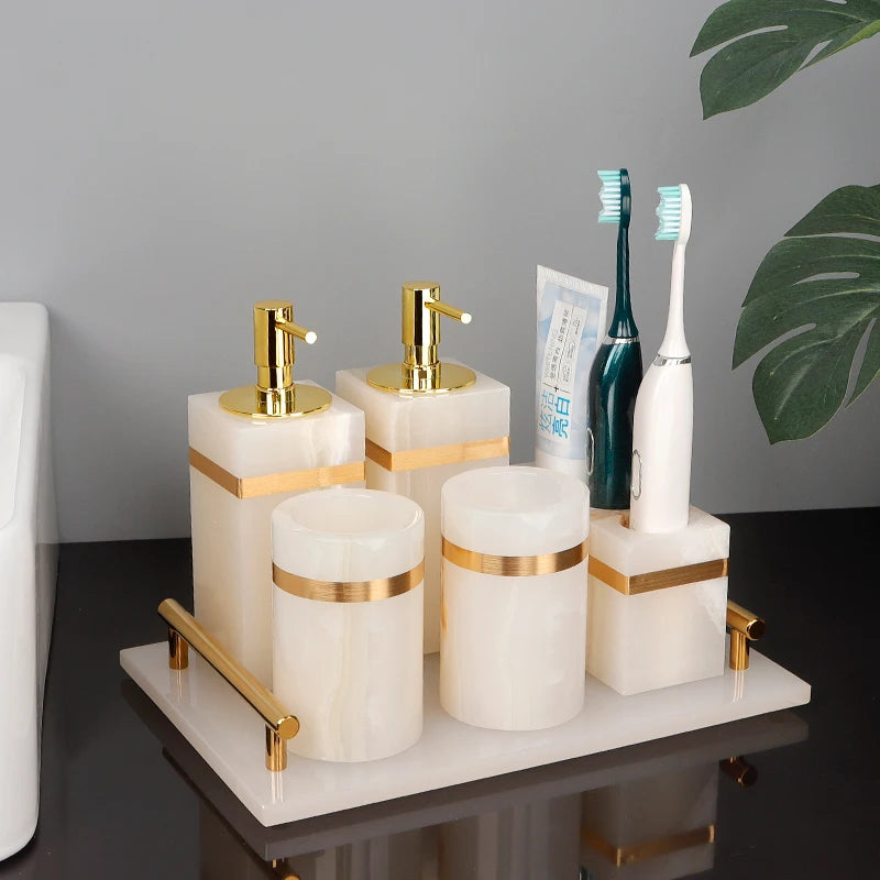 White Onyx Marble Vanity Tray
