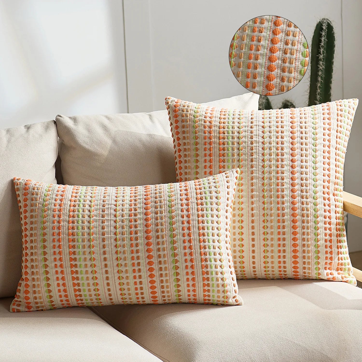 Textured Jacquard Dot Cushion Cover – Boho Geometric Pillowcase