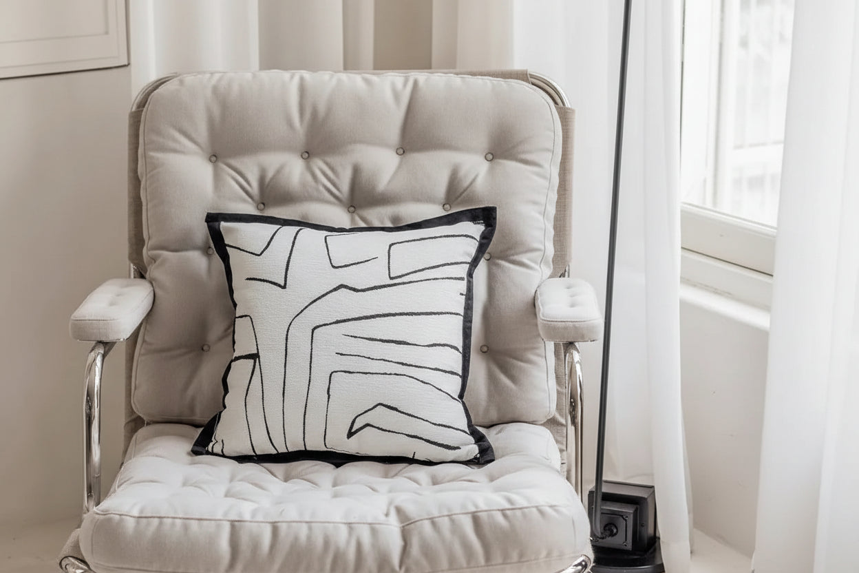 Embroidered Jacquard Cushion Cover – Modern Geometric Design