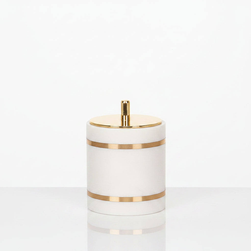 Volakas White Marble Cotton Swab Jar – Natural Stone Bathroom Decor