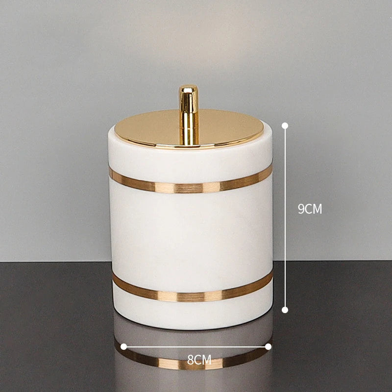 Volakas White Marble Cotton Swab Jar – Natural Stone Bathroom Decor