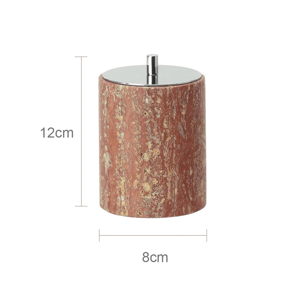 Red Travertine Cotton Swab Jar – Luxury Bathroom Decor