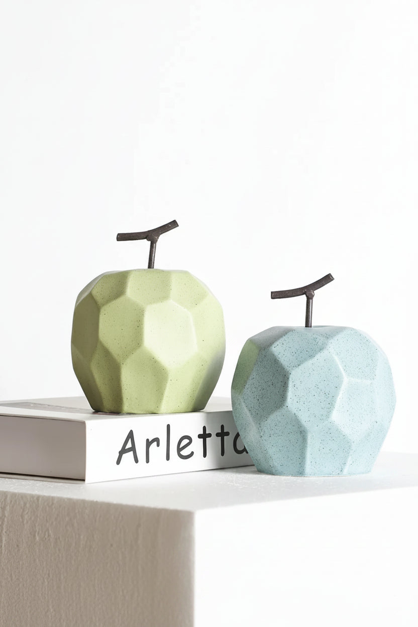 Geometric Ceramic Apple & Pear Sculptures | Modern Decorative Accent