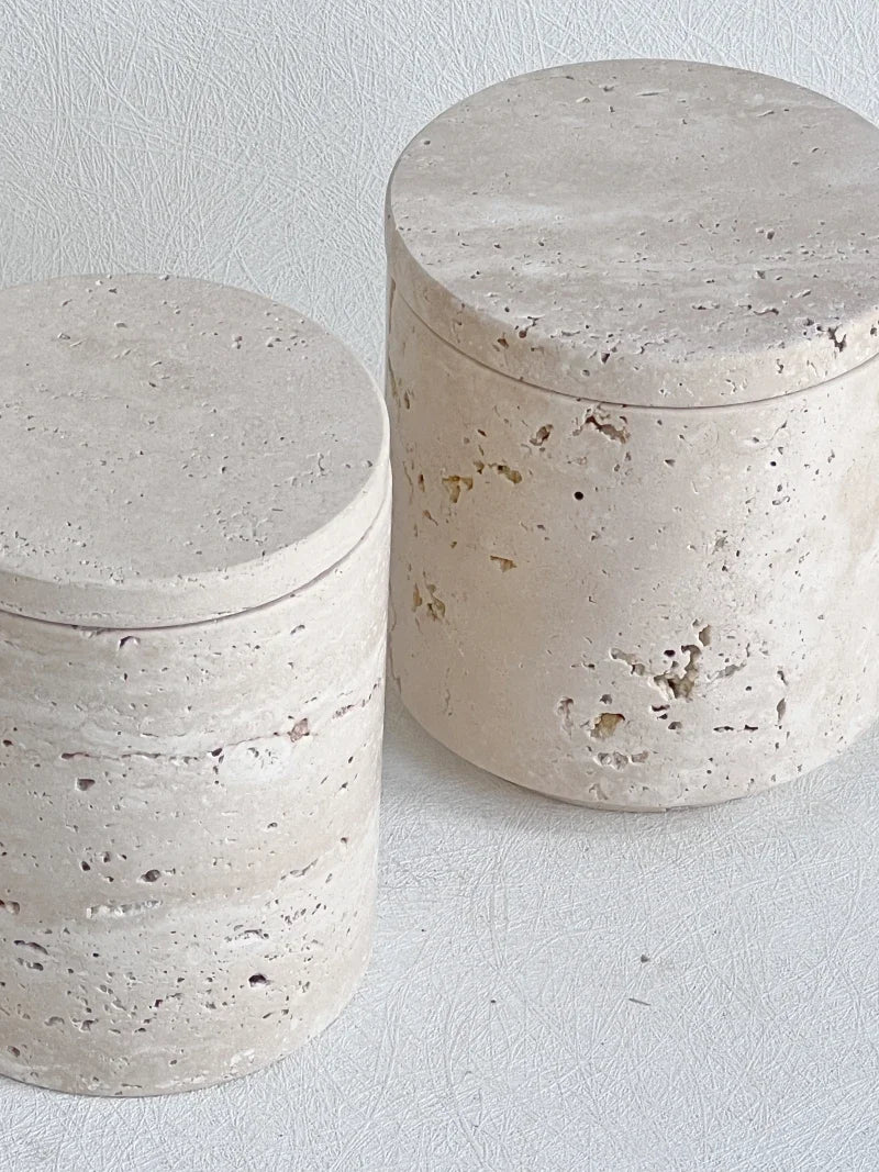 Natural Travertine Decorative Canister | Stone Storage Jar