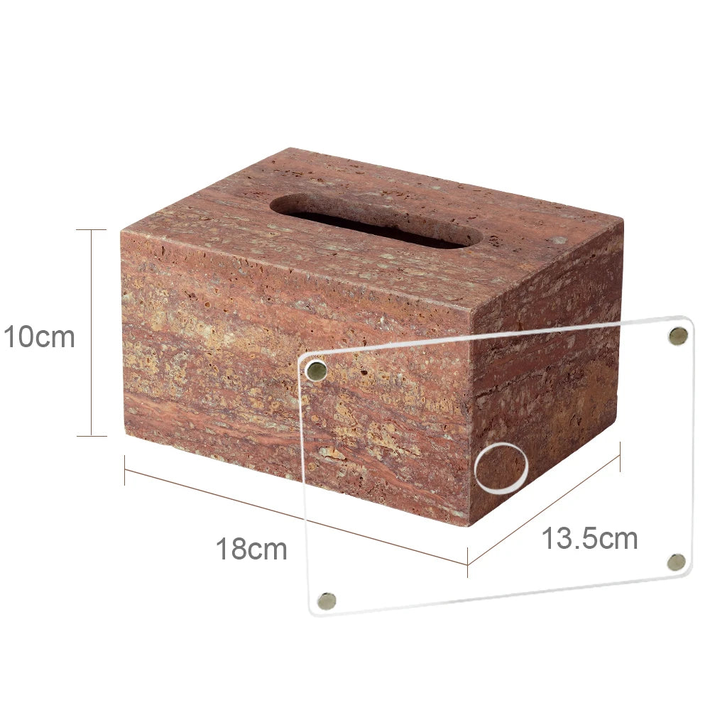 Red Travertine Tissue Box Cover – Natural Stone Bathroom Decor
