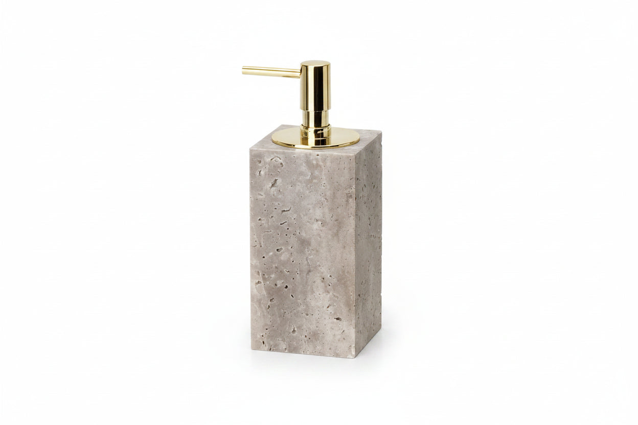 Gray Travertine Soap Dispenser – Modern Bathroom Accessory
