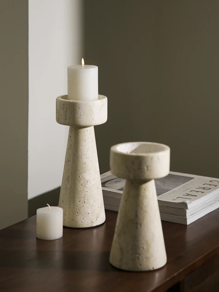 Natural Travertine Candle Holder – European Stone Decor