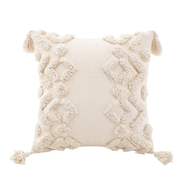 Hand-Tufted Geometric Cushion Cover – Textured Ivory