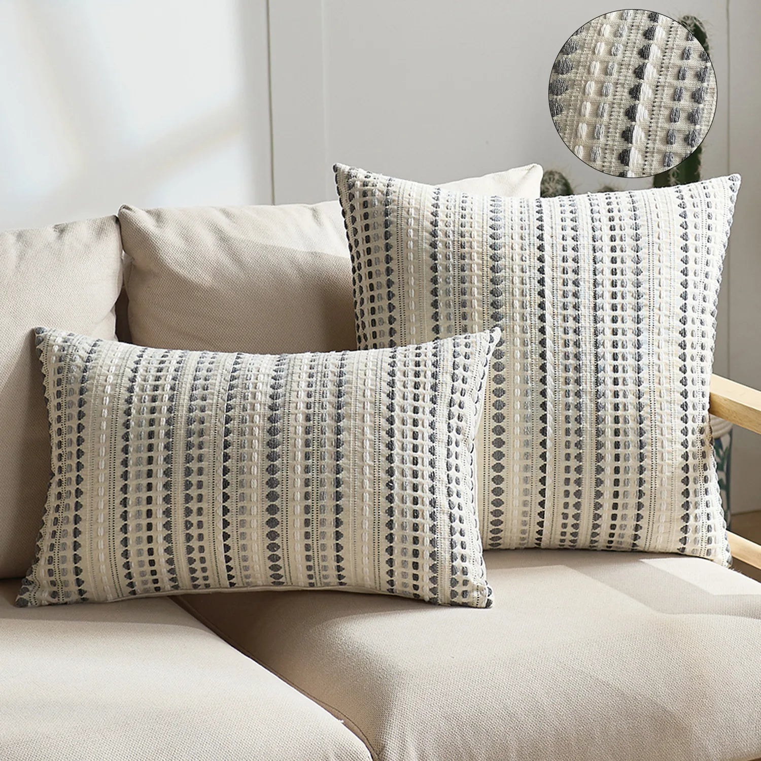 Textured Jacquard Dot Cushion Cover – Boho Geometric Pillowcase