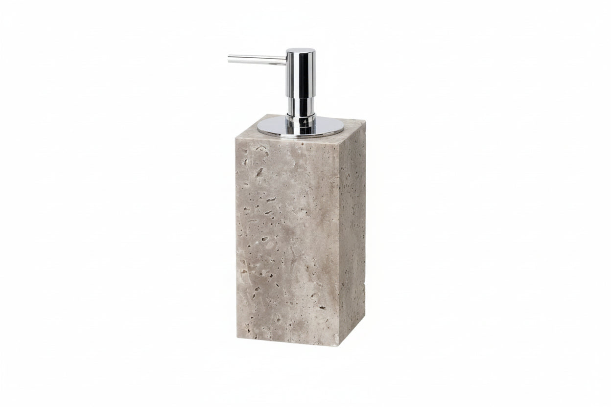 Gray Travertine Soap Dispenser – Modern Bathroom Accessory